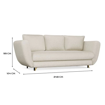 ZENO Dreisitzer-Schlafsofa – beige / goldene Beine