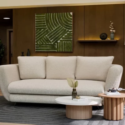 Dreisitzer-Schlafsofa ZENO – beige / schwarze Beine