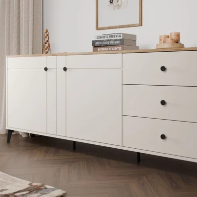 Breite, kombinierte Kommode LYKKA – Kaschmir/Eiche