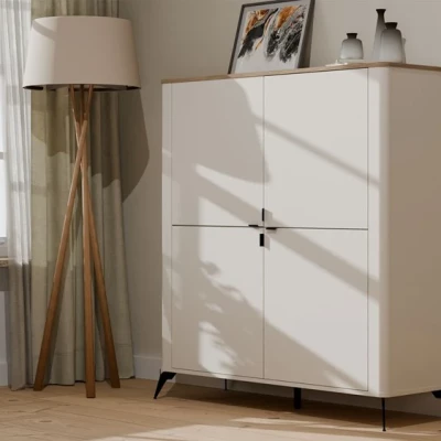 Hohe Kommode mit Türen HALDEN - Kaschmir/Eiche