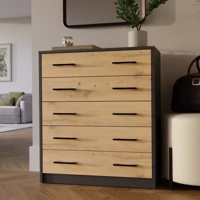 Schuhschrank mit Flügeltüren NORVA – Anthrazit / Eiche (Artisan)