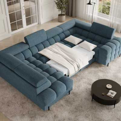 Designer-Sofagarnitur für U-förmige Räume KALANI – blau, linke Ausführung