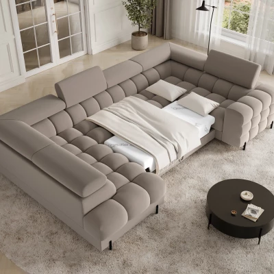 Designer-Sofagarnitur für U-förmige Sitzgruppe KALANI – Dunkelbeige, linke Ausführung