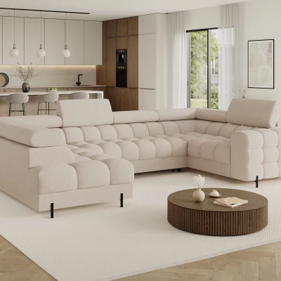 Designer-Sofagarnitur für U-förmige Sitzgruppe KALANI – hellbeige, linke Ausführung