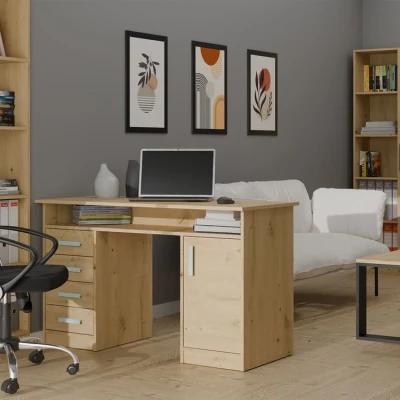 Schreibtisch mit Schubladen und Schrank LUNARO – Eichenholz