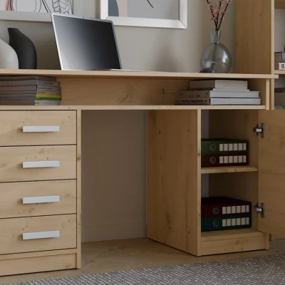 Schreibtisch mit Schubladen und Schrank LUNARO – Eichenholz