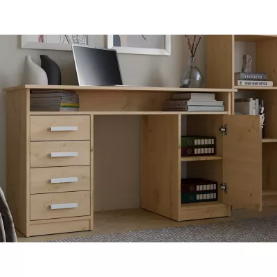 Schreibtisch mit Schubladen und Schrank LUNARO – Eichenholz