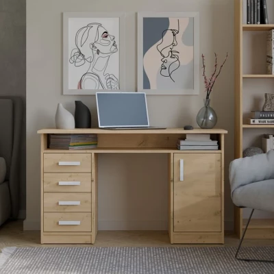 Schreibtisch mit Schubladen und Schrank LUNARO – Eichenholz