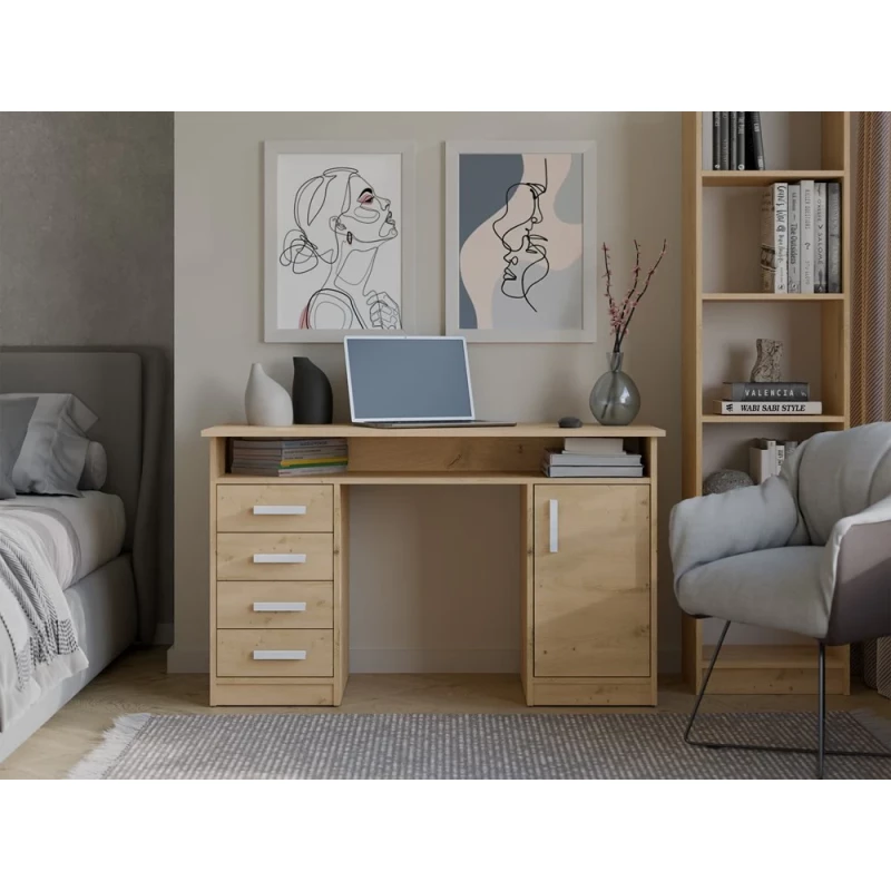 Schreibtisch mit Schubladen und Schrank LUNARO – Eichenholz