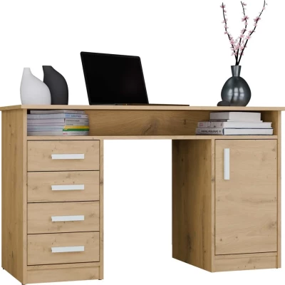 Schreibtisch mit Schubladen und Schrank LUNARO – Eichenholz