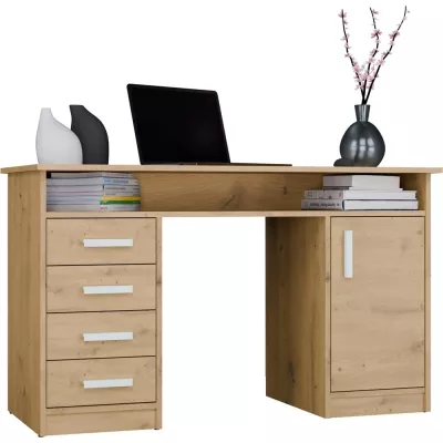 Schreibtisch mit Schubladen und Schrank LUNARO – Eichenholz