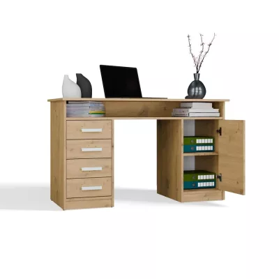 Schreibtisch mit Schubladen und Schrank LUNARO – Eichenholz
