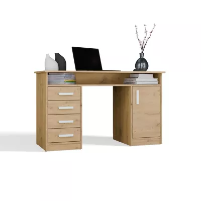 Schreibtisch mit Schubladen und Schrank LUNARO – Eichenholz