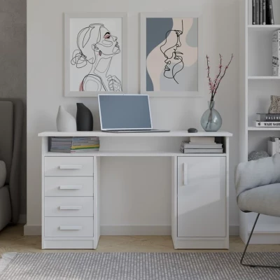 Schreibtisch mit Schubladen und Schrank LUNARO - weiß