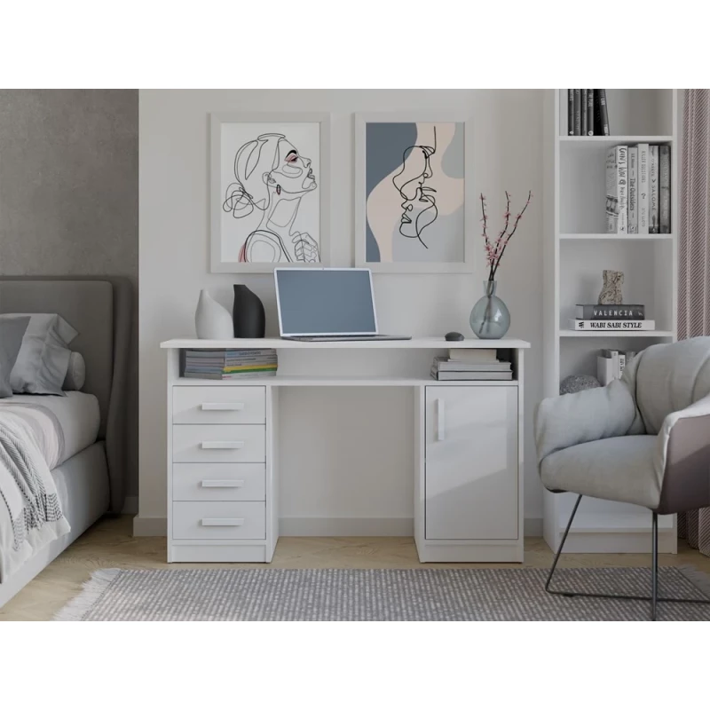 Schreibtisch mit Schubladen und Schrank LUNARO - weiß