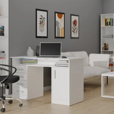 Schreibtisch mit Schubladen und Schrank LUNARO - weiß