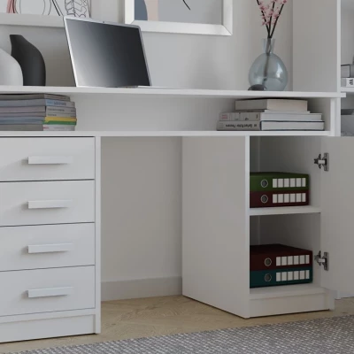 Schreibtisch mit Schubladen und Schrank LUNARO - weiß