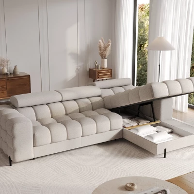 Ecksofa mit Stauraum ELIS – hellbeige, rechte Ecke