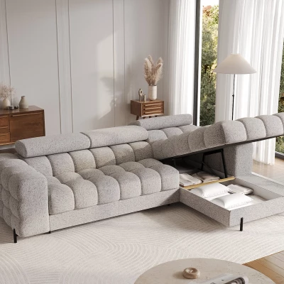 Ecksofa mit Stauraum ELIS – grau-beige, rechte Ecke