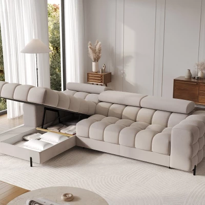 Ecksofa mit Stauraum ELIS - Latte, linke Ecke