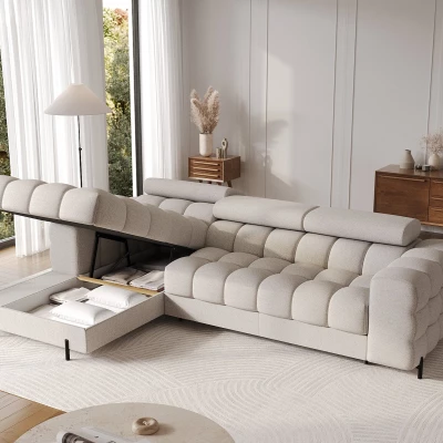 Ecksofa mit Stauraum ELIS – hellbeige, linke Ecke