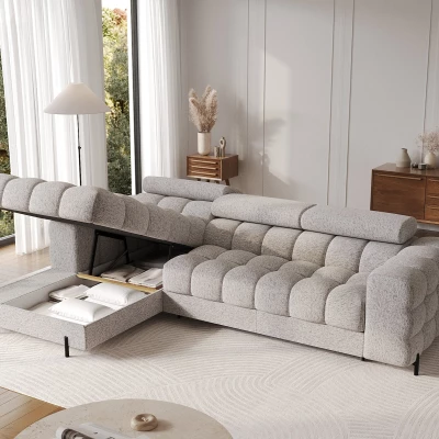 Ecksofa mit Stauraum ELIS – grau-beige, linke Ecke