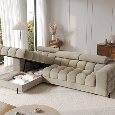 Ecksofa mit Stauraum ELIS – dunkelbeige, linke Ecke