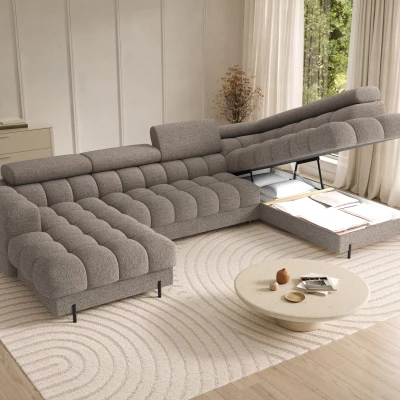 U-förmiges Sofa mit Stauraum ELISA – Dunkelbeige, echtes Design