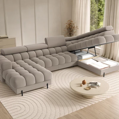 U-förmiges Sofa mit Stauraum ELISA – beige, echtes Design