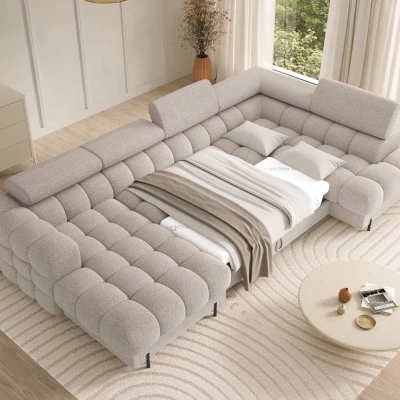 U-förmiges Sofa mit Stauraum ELISA – hellbeige, echtes Design