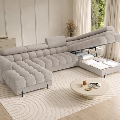 U-förmiges Sofa mit Stauraum ELISA – hellbeige, echtes Design