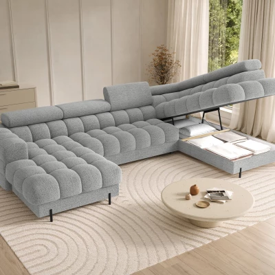 U-förmiges Sofa mit Stauraum ELISA – hellgrau, rechte Ausführung