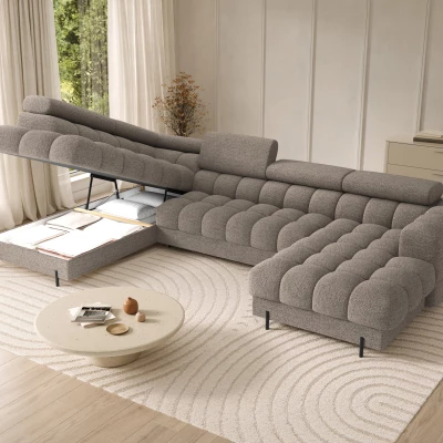 U-förmiges Sofa mit Stauraum ELISA – dunkelbeige, linke Ausführung