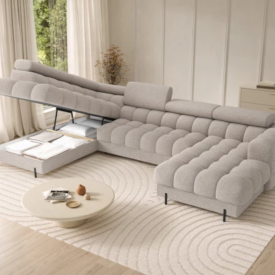 U-förmiges Sofa mit Stauraum ELISA – hellbeige, linke Ausführung