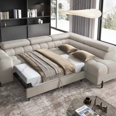 Eckschlafsofa EVADNE – hellbeige, rechte Ecke