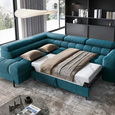 Eckschlafsofa EVADNE - blau, linke Ecke