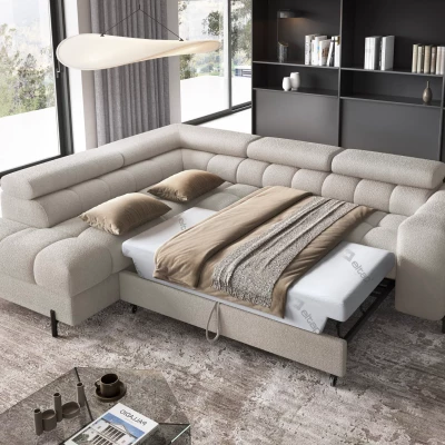 Eckschlafsofa EVADNE – hellbeige, linke Ecke
