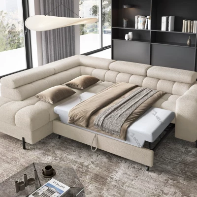Eckschlafsofa EVADNE – beige, linke Ecke