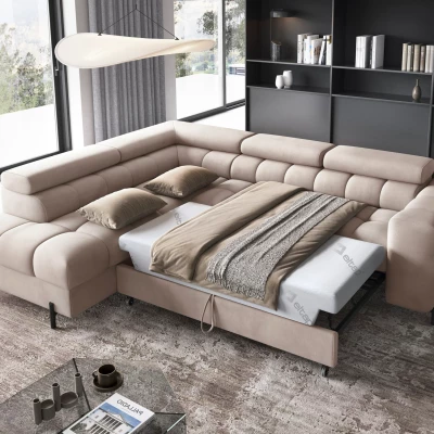 Eckschlafsofa EVADNE – dunkelbeige, linke Ecke