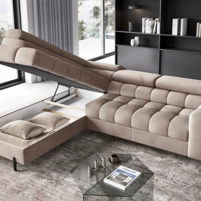 Eckschlafsofa EVADNE – dunkelbeige, linke Ecke