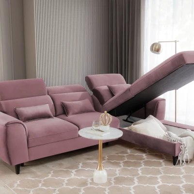 Elegantes Ecksofa SUNNIVA - rosa, rechte Ecke