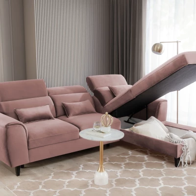 Elegantes Ecksofa SUNNIVA – hellrosa, rechte Ecke