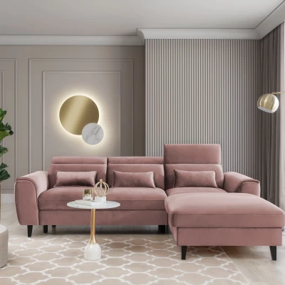 Elegantes Ecksofa SUNNIVA – hellrosa, rechte Ecke