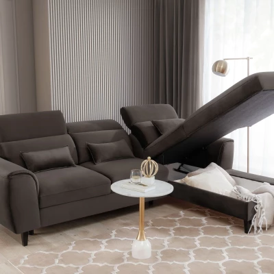 Elegantes Ecksofa SUNNIVA - braun, rechte Ecke