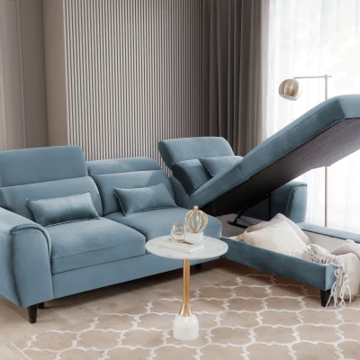 Elegantes Ecksofa SUNNIVA – hellblau, rechte Ecke