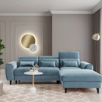 Elegantes Ecksofa SUNNIVA – hellblau, rechte Ecke