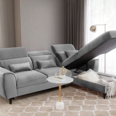 Elegantes Ecksofa SUNNIVA - grau, rechte Ecke