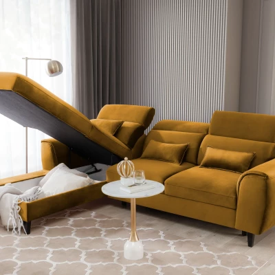 Elegantes Ecksofa SUNNIVA – Senfgelb, linke Ecke
