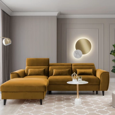 Elegantes Ecksofa SUNNIVA – Senfgelb, linke Ecke