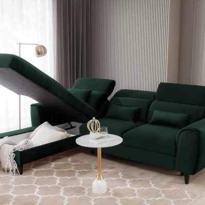 Elegantes Ecksofa SUNNIVA – dunkelgrün, linke Ecke